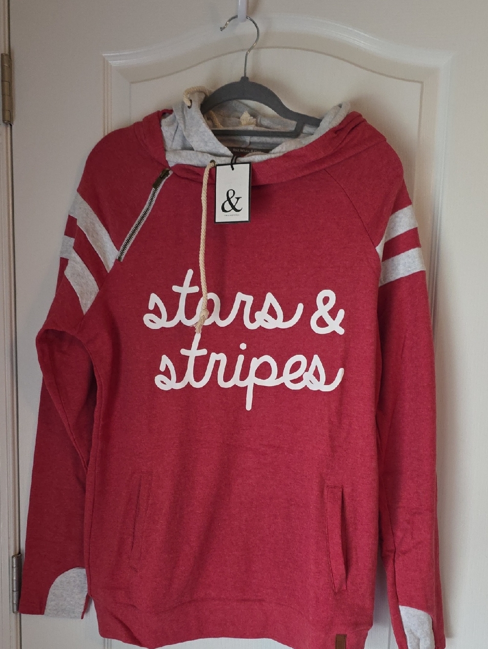 Ampersand & Ave Red "stars & stripes" Double Hood with Gray Accents